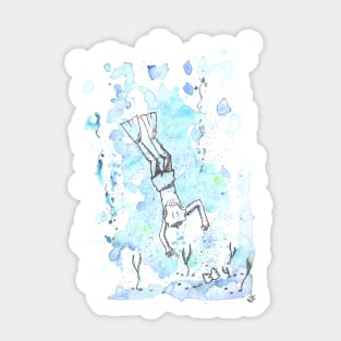 Diver boy original watercolour Sticker